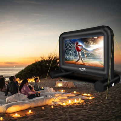 VEVOR Pantalla de Proyección Inflable Pantalla de Cine al Aire Libre 16:9 14 Pies con Lienzo de Ventilador 253,5x133 cm Proyección Trasera Delantera Montaje Estable para Fiesta, Camping al Aire Libre