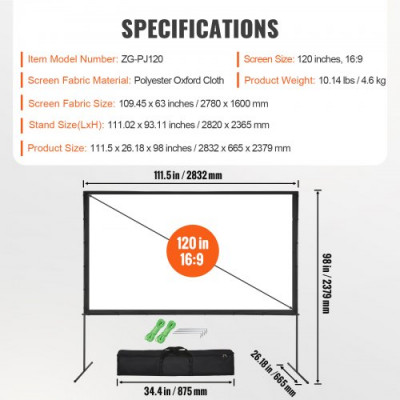 VEVOR Pantalla de Proyector de Pie 120