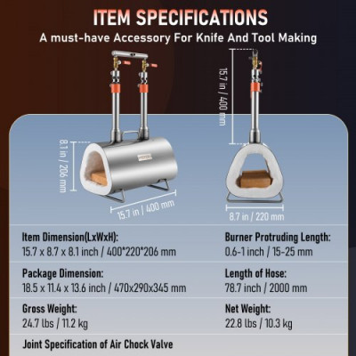 Forja de Propano de Gas 400 x 220 x 206 mm Forja de Cuchillos de Propano Horno de Forja Ovalada con 2 Quemadores, Alta Compatibilidad, Impresionante Aislamiento y Protección para Herreros