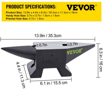 Yunque de Acero 10kg Yunque de Cuerno con 2 Agujeros Redondo y Cuadrado 55HRC Yunque de Doble Cuerno Cuerno de Yunque 355 x 110 mm Yunque de Trabajo Yunque de Cuerno para Hacer Joyas Acero Duro