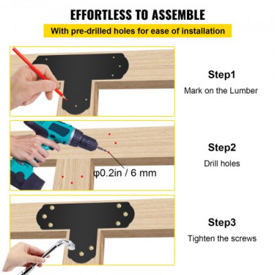 Placa de Reparación en Forma de T Plana 45 x 29 cm Soportes de Esquina Planos de Acero al Carbono Soporte de Unión 8 Piezas Soporte de ángulo Acabado de Capa de Polvo para Mesas Biombos Ventanas