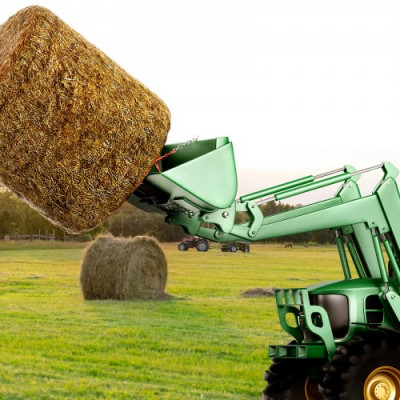 VEVOR Horquilla para Balas de Heno Capacidad de 725 kg Horquilla para Pacas Horquilla de 3 Dientes con Púas Accesorio de Cucharón con 2 Estabilizadores 444 mm para Tractores, Agricultores, Campos