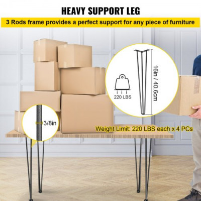 Patas para Mesas de Acero al Carbono, Conjunto de Patas de Mesa de Altura de Pata 40,6 cm, Patas para Muebles con 4 Pies de Goma, Patas Mesa con Capacidad de Carga 100 kg para Mesas Auxiliares