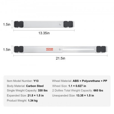 VEVOR Ruedas de Transporte para Electrodomésticos 2PCS Carga 300 kg Mueve Muebles Expandibles Base de Lavadora Móvil para Frigoríficos, Secadoras, Lavadoras, Blanco