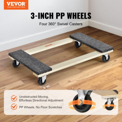 VEVOR Furniture Dolly Moving Dolly Caster 1000 lb Capacidad 4 ruedas rodantes Madera