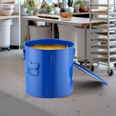 VEVOR Recolector de grasa y aceite usado, 37,8 L, tambor recolector de aceite de freidora de acero al carbono, recipiente de aceite con tapa, clips de bloqueo, bolsa de filtro para cocina, azul