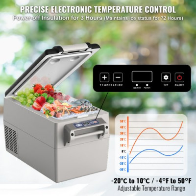 VEVOR Refrigerador para Auto Refrigerador para Auto de 12 Voltios Congelador Portátil de Doble Zona de 32 L Rango Ajustable de -4~50 ℉ Enfriador de Compresor de 12/24 V CC y 100-240 V CA para Camping