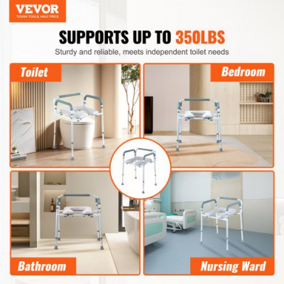 VEVOR Silla con orinal, cómoda con asiento acolchado y reposabrazos, altura ajustable en 7 niveles, cubo extraíble de 5,8 L, fácil de montar, capacidad de 158 kg, para adultos y personas mayores