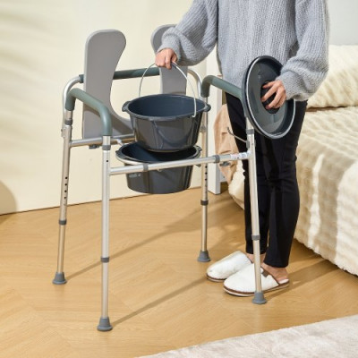 VEVOR Silla con orinal, cómoda con asiento acolchado y reposabrazos, altura ajustable en 7 niveles, cubo extraíble de 5,8 L, fácil de montar, capacidad de 158 kg, para adultos y personas mayores