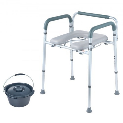 VEVOR Silla con orinal, cómoda con asiento acolchado y reposabrazos, altura ajustable en 7 niveles, cubo extraíble de 5,8 L, fácil de montar, capacidad de 158 kg, para adultos y personas mayores