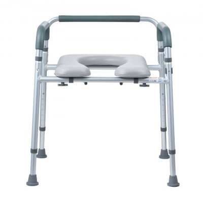 VEVOR Silla con orinal, cómoda con asiento acolchado y reposabrazos, altura ajustable en 7 niveles, cubo extraíble de 5,8 L, fácil de montar, capacidad de 158 kg, para adultos y personas mayores