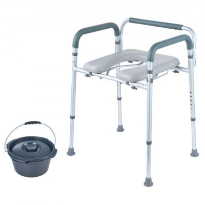 VEVOR Silla con orinal, cómoda con asiento acolchado y reposabrazos, altura ajustable en 7 niveles, cubo extraíble de 5,8 L, fácil de montar, capacidad de 158 kg, para adultos y personas mayores