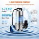 Buy Submersible Sewage Pump 1300W 1.75HP Submersible Water Pump Max Flow 333.3L/min Dirty Water Pump Max Lift 11m for Pumping Water from Pools, Basements, Ponds