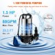 Buy Submersible Sewage Pump 1100W 1.75HP Submersible Water Pump Max Flow 333.3L/min Dirty Water Pump Max Water Lift