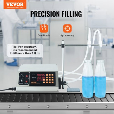 VEVOR Máquina Automática de Llenado de Líquidos Capacidad de Pesaje 30-4000ml Llenadora de Botellas Bomba Peristáltica de Control Digital para Leche, Agua, Vino, Bebidas, Salsa de Soja, Boquilla Doble