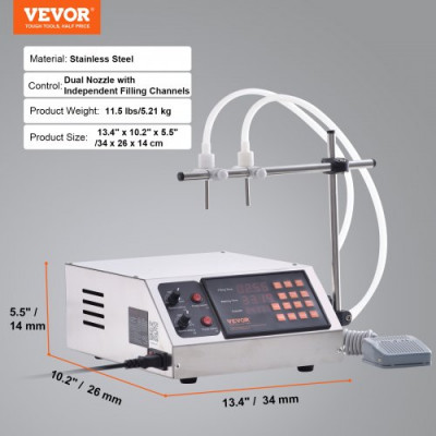 VEVOR Máquina Automática de Llenado de Líquidos Capacidad de Pesaje 30-4000ml Llenadora de Botellas Bomba Peristáltica de Control Digital para Leche, Agua, Vino, Bebidas, Salsa de Soja, Boquilla Doble