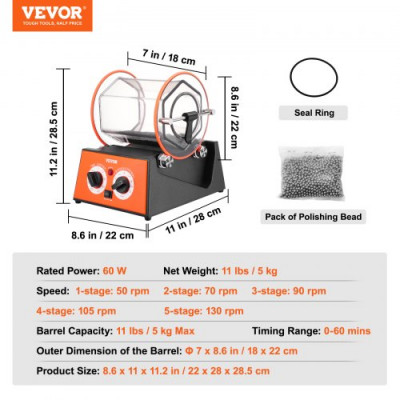 VEVOR 5kg vaso rotatorio pulidor de superficie pulidor de joyas máquina de acabado gema DIY