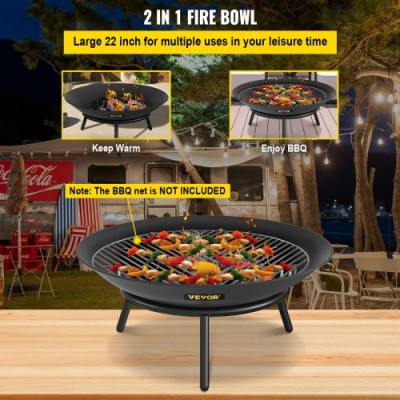 Pozo de Fuego Acero al Carbono Pintado de Negro Brasero Grande 3 kg 24 cm de Altura 0,8 mm de Grosor Cuenco para Fogatas al Aire Libre para Jardines, Patios, Parques, Patios Traseros, porches