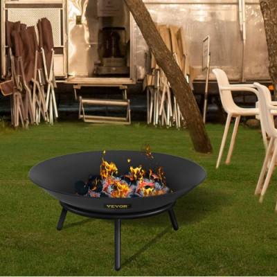 Pozo de Fuego Acero al Carbono Pintado de Negro Brasero Grande 3 kg 24 cm de Altura 0,8 mm de Grosor Cuenco para Fogatas al Aire Libre para Jardines, Patios, Parques, Patios Traseros, porches