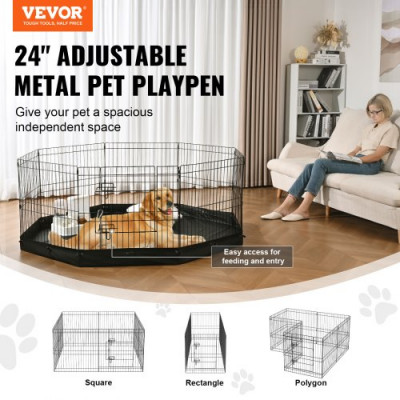 VEVOR Parque para Perros 8 Paneles Pluma de Ejercicio para Perros de Metal Plegable con Almohadilla Inferior 24