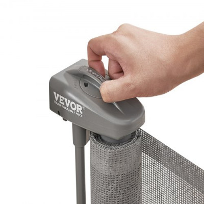 VEVOR Barrera de Seguridad Extensible hasta 195 cm Puerta Mágica para Perros Alto de 87 cm Puerta Retráctil para Bebés Abrir con Una Mano Vallas de Malla para Niños Perros Pasillo Escaleras, Gris