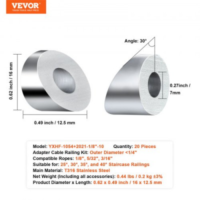 VEVOR Kit de barandilla de cable 20 piezas fundas protectoras para ruedas de 3,2 mm, con terminal y tensor invisible negro, cubiertas protectoras para barandilla de cable de 3,2 mm y 4,8 mm