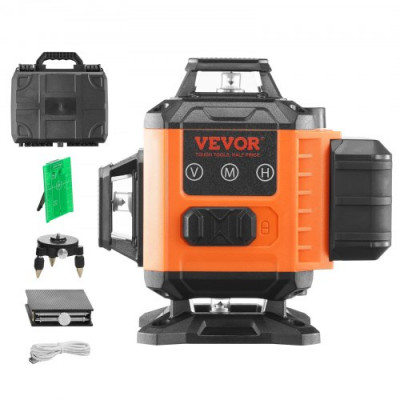 VEVOR Nivel Láser 30 m Nivel Láser 360° x 4 16 Líneas Cruzadas Verdes Modo Autonivelante Manual Longitud de Onda Láser 520 nm ± 10 nm Precisión de 0,28 cm a 10 m Trabajo Continuo 5 h con Batería