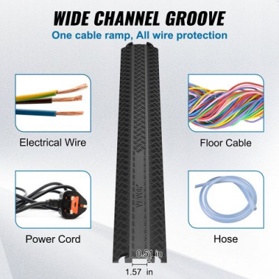 VEVOR Rampa de Protección de Cables 2 Piezas 100 x 13 x 2 cm Capacidad de Carga de 907 kg Pasacables de Suelo Robusta Canal de 4 x 1,3 cm para Hogar, Interior, Exterior, Oficina, Almacén, Escuela