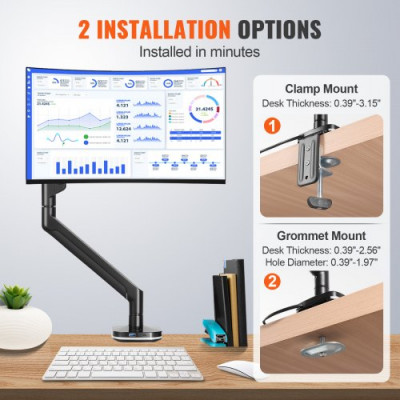 VEVOR Soporte para Monitor de 13 a 35 pulgadas Brazo para Monitor de PC Altura Ajustable Inclinación Rotación y Giro Carga Máxima de 12 kg 2 Opciones de Montaje VESA 75x75 mm Escritorio de 100x100 mm