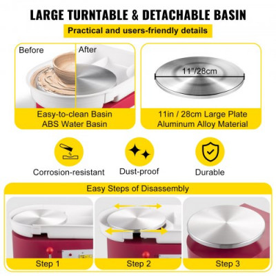Torno Alfarero Máquina Eléctrica de Cerámica Torno Ceramica 0-300r/min Máquina de Rueda de Cerámica 11 Pulgadas Máquina de Formación de Cerámica