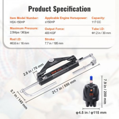 VEVOR Bomba de Dirección 150HP Bomba de Dirección Asistida 150HP Sistema de Dirección de La Embarcación 150HP Kit de Dirección Hidráulica con Cilindro de Bomba Kit de Dirección Fuera de Borda