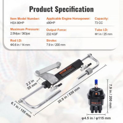 Kit de sistema de dirección fueraborda hidráulico, barco con tubo de timón de cilindro marino de 90HP