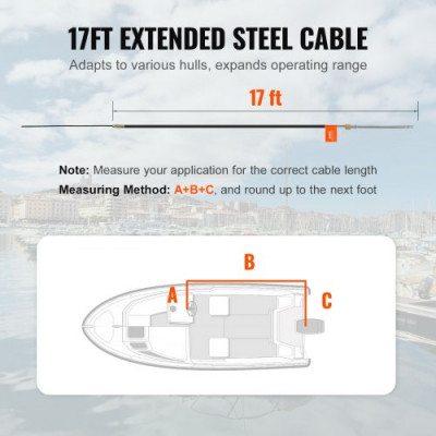 VEVOR Cable de Dirección para Barco, Cable de Dirección Giratorio Marino Fueraborda de 5200 mm Alta Resistencia a la Tracción de 1/2 tonelada, Cable de Dirección de Repuesto Compatible con la Mayoría