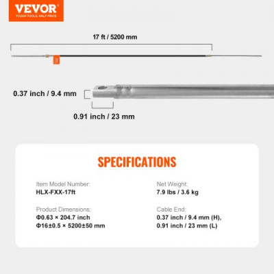 VEVOR Cable de Dirección para Barco, Cable de Dirección Giratorio Marino Fueraborda de 5200 mm Alta Resistencia a la Tracción de 1/2 tonelada, Cable de Dirección de Repuesto Compatible con la Mayoría