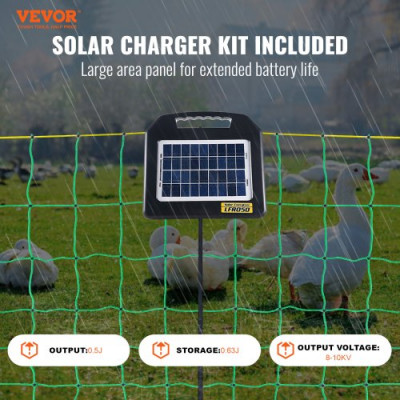 VEVOR Kit de red para cerca eléctrica, cerca de red de PE de 4x100 pies con cargador solar/postes/estacas de doble punta, malla utilitaria portátil para pollos, patos, gansos, conejos, patios, granjas