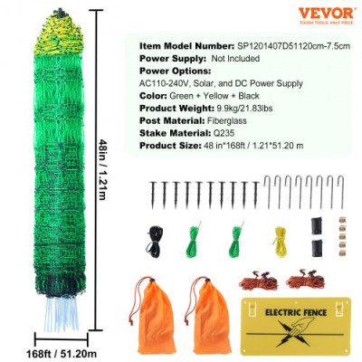 VEVOR Kit de red para cerca eléctrica, cerca de red de PE de 4x160 pies con postes y estacas de doble púa, malla utilitaria portátil para pollos, patos, gansos, conejos, patios traseros, granjas