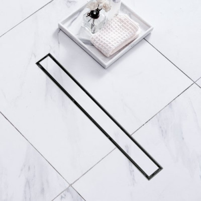 VEVOR Sifón de Suelo 609x70mm Desagüe de Ducha Italiano Lineal con Tapa Insertable en Azulejo Filtro de Pelo de Acero Inoxidable 304 Cepillado Desagüe de Suelo Rectangular con Patas Niveladoras, Negro