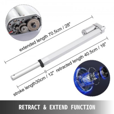 VEVOR Actuador Lineal 900 N Soporte de Montaje de Carrera de Actuador Lineal 300 mm, Actuador Lineal Resistente de Motor Eléctrico 12 V CC Velocidad de Desplazamiento 10 mm / s, Sofá, Elevador de TV