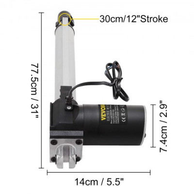 VEVOR Actuador Lineal 6000 N Soporte de Montaje de Carrera del Actuador Lineal 300 mm, Actuador Lineal Resistente de Motor Eléctrico 12 V DC Velocidad de Desplazamiento 5 mm / s, Sofá, Elevador de TV