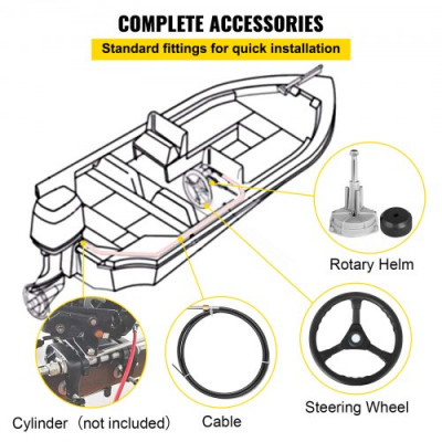 VEVOR Kit de dirección hidráulica fueraborda con cable SS13712 de 3,36 m y volante de 13,5