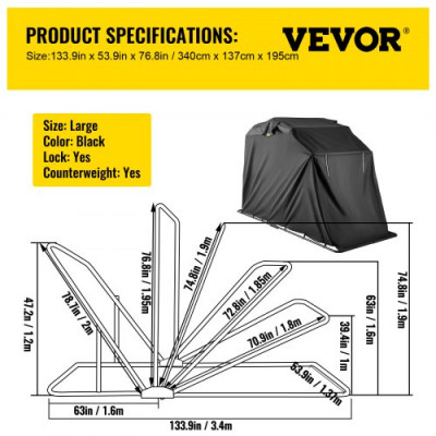 VEVOR-refugio para motocicleta, cubierta para motocicleta, cobertizo grande, tienda de campaña de almacenamiento con cerradura