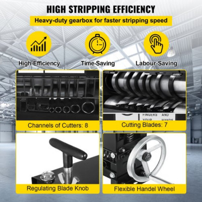 Pela Cables Maquina Pelacables Máquina Peladora de Alambre 1-20 mm Máquina de Pelar Cables con 7 Cuchillas 8 Canales Pelacables Automático