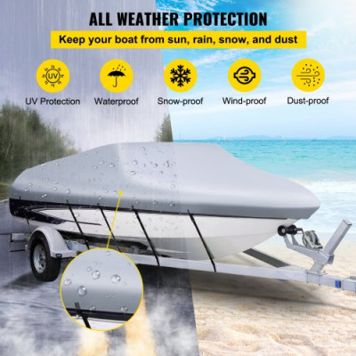 Fundas para Barco 17-19 Pies Cubierta de Barco Impermeable 102 " de Ancho Funda de Barco Protección UV, Material de 3 Capas 600D, Dobladillo Elástico Envolvente con Correas para Embarcaciones