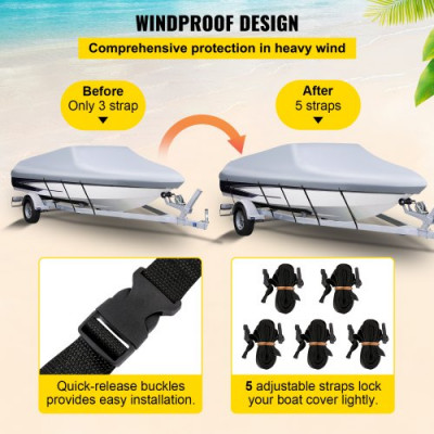 Fundas para Barco 17-19 Pies Cubierta de Barco Impermeable 102 " de Ancho Funda de Barco Protección UV, Material de 3 Capas 600D, Dobladillo Elástico Envolvente con Correas para Embarcaciones