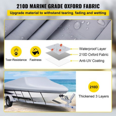 Fundas para Barco 20-22 Pies Cubierta de Barco Impermeable 106 " de Ancho Funda de Barco Protección UV, Material de 3 Capas 600D, Dobladillo Elástico Envolvente con Correas para Embarcaciones