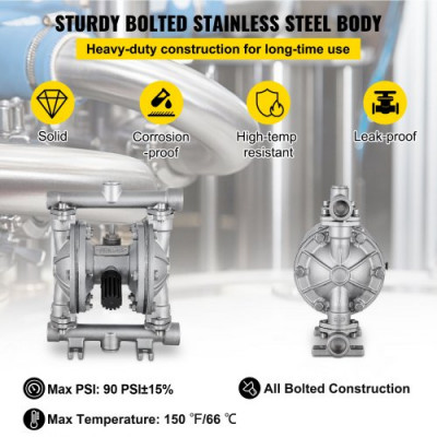 Bomba neumática de doble diafragma de 12 GPM con entrada y salida de 1/2 pulgada
