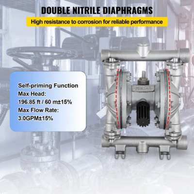 Bomba neumática de doble diafragma de 12 GPM con entrada y salida de 1/2 pulgada