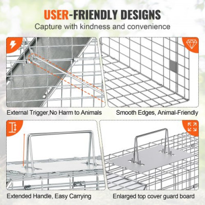 VEVOR Trampa para Animales 785x254x305 mm Jaula Plegable para Trampa para Gatos Alambre Galvanizado sin Crueldad con Asa Trampa para Conejos, Gatos Callejeros, Ardillas, Mapaches, Marmotas, Zarigüeyas