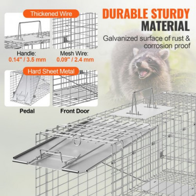 VEVOR Trampa para Animales 785x254x305 mm Jaula Plegable para Trampa para Gatos Alambre Galvanizado sin Crueldad con Asa Trampa para Conejos, Gatos Callejeros, Ardillas, Mapaches, Marmotas, Zarigüeyas