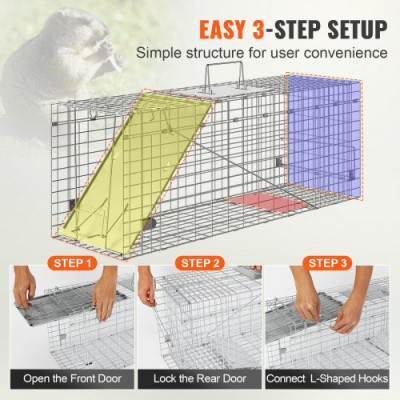 VEVOR Trampa para Animales 785x254x305 mm Jaula Plegable para Trampa para Gatos Alambre Galvanizado sin Crueldad con Asa Trampa para Conejos, Gatos Callejeros, Ardillas, Mapaches, Marmotas, Zarigüeyas